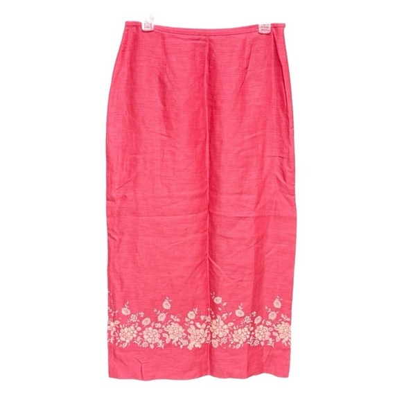 Ann Taylor Size 6 Pink Coral Linen Maxi Skirt Floral Embroidered Beaded Hem‎ - Picture 3 of 11